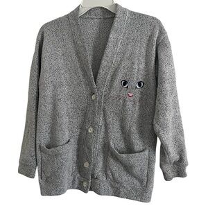 Vintage Gray Cat Design Cardigan. Size M. Pre owned